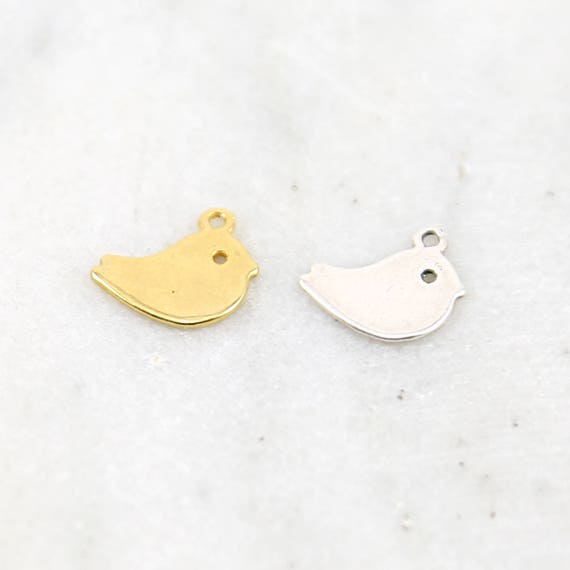 Small Flat Dove Bird Charm in Sterling Silver or Vermeil Gold Sparrow Nature Pendant