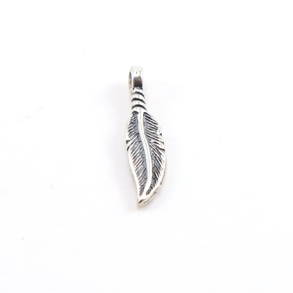 Sterling Silver Tiny Mini Western Modern Bird Feather Charm Sideways Loop