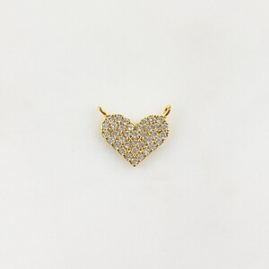 16k Gold Plated Larger Pave CZ Heart Connector Charm Gold Plated Cubic Zirconia Love Friendship Valentine's Day Charm image 1