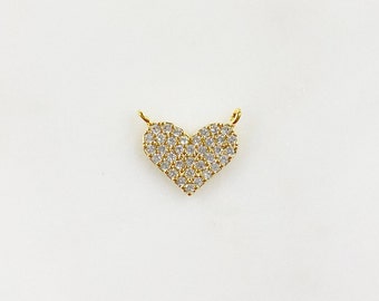 16k Gold Plated Larger Pave CZ Heart Connector Charm Gold Plated Cubic Zirconia Love Friendship Valentine's Day Charm