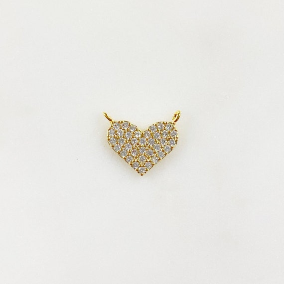 16k Gold Plated Larger Pave CZ Heart Connector Charm Gold Plated Cubic Zirconia Love Friendship Valentine's Day Charm