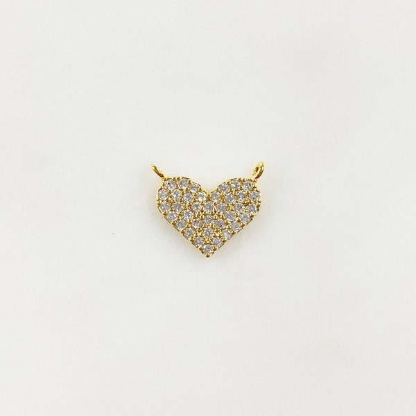 16k Gold Plated Larger Pave CZ Heart Connector Charm Gold Plated Cubic Zirconia Love Friendship Valentine's Day Charm