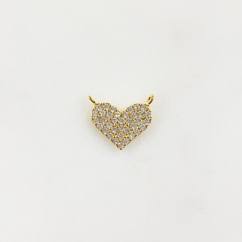 16k Gold Plated Larger Pave CZ Heart Connector Charm Gold Plated Cubic Zirconia Love Friendship Valentine's Day Charm image 1