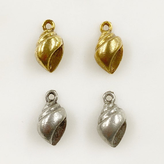 2 Piece Smooth Sea Shell Charm Pewter Base Metal Charm Choose Your Color Antique Gold or Antique Silver