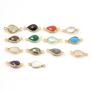 Teardrop semi precious faceted gemstone 2 loop connector charm / gold plated over sterling or sterling / choose your stone permanent jewelry