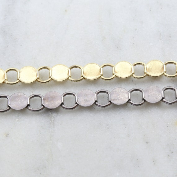 Base Metal Flat 9mm Circle Open Link Chain in Shiny Gold, Antique Silver , Lead and Nickel Free  / Chain by the Foot
