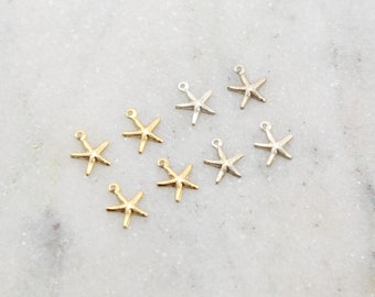 4 Pieces Teeny Tiny Lightweight Starfish Charm in Sterling Silver and 14K Gold Filled