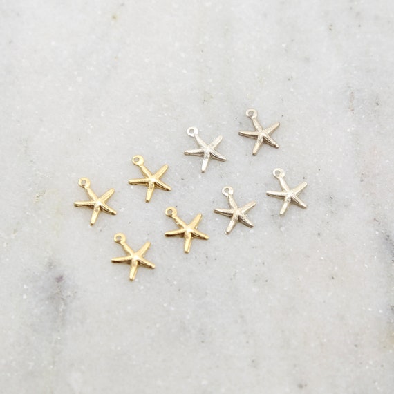 4 Pieces Teeny Tiny Lightweight Starfish Charm in Sterling Silver and 14K Gold Filled