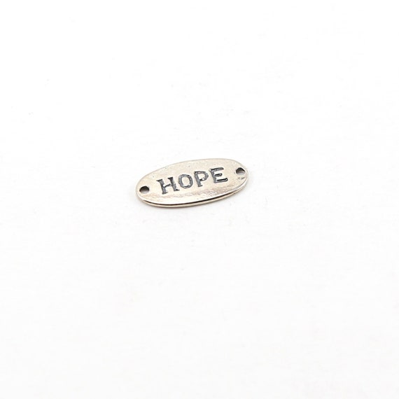 Sterling Silver Hope Stamped Rounded Oval Connector Charm Inspiration Pendant Dog Tag