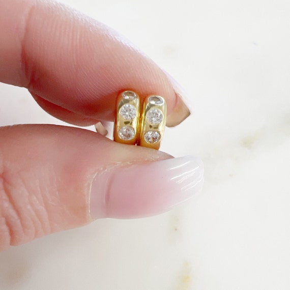 1 Pair, Mini Shimmering Cubic Zirconia Huggie Hoop Earring, Gold Plated, Sold as Pair