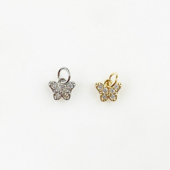 Teeny Tiny Butterfly Charm CZ Gold Plated Charm Choose Your Color Silver or Gold
