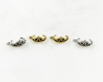 2 pieces small 3d pewter tiara charm with loop in antique gold or antique silver