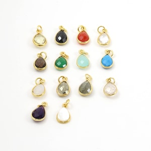 Teardrop Semi Precious Faceted Gemstone 1 Loop Pendant Drop Charm / Gold Plated over Sterling  or Sterling / Choose your Stone