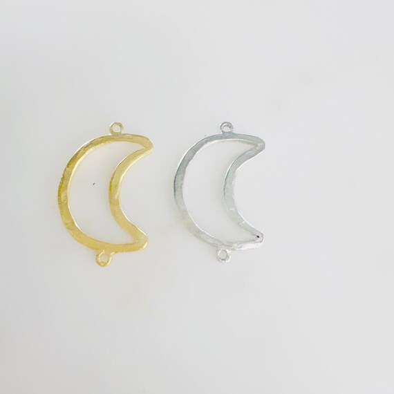 Large Textured Hammered Open Crescent 2 Loop Connector Pewter Metal Matte Gold or  Silver Cut Out Celestial Charm Pendant Connector