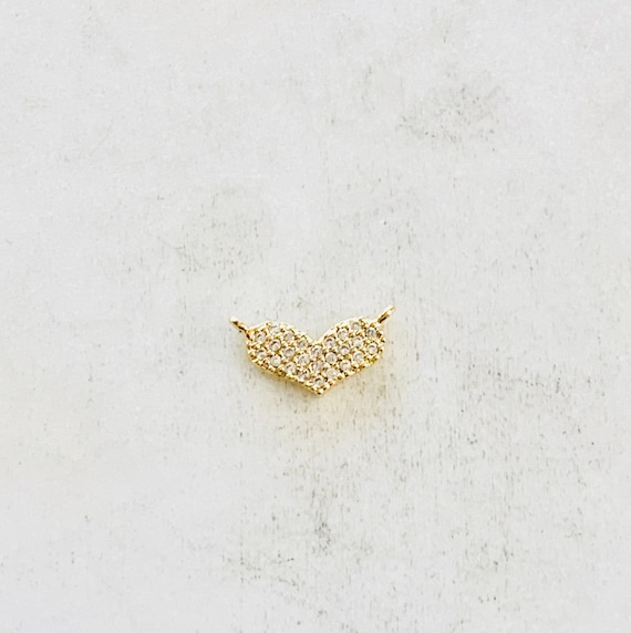 Dainty Pave CZ  Heart Connector Charm Gold Plated Cubic Zirconia Love Friendship Valentine's Day Charm Permanent Jewelry