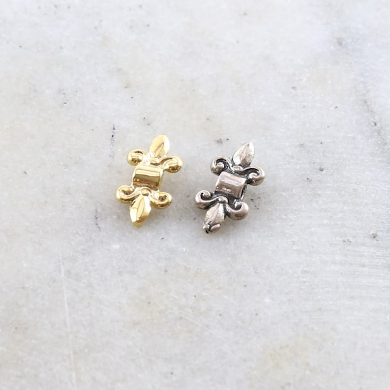 Fleur De Lis Spacer Bead Fancy Accent Charm in Sterling Silver or Vermeil Gold