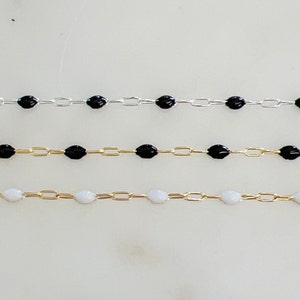 Color Enamel  Beaded Chain 14k Gold Filled or Sterling Silver Cable Drawn Chain Permanent Jewelry Bulk Unfinished Chain/ Sold by the Foot