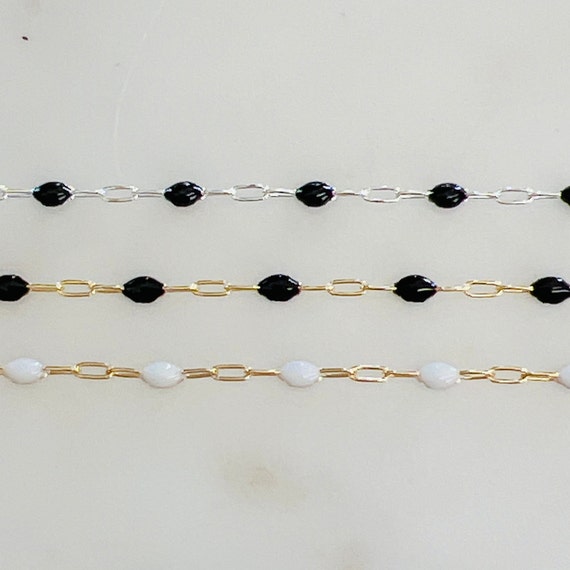 Color Enamel  Beaded Chain 14k Gold Filled or Sterling Silver Cable Drawn Chain Permanent Jewelry Bulk Unfinished Chain/ Sold by the Foot