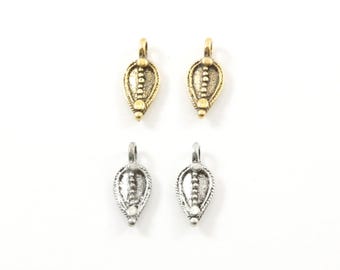 2 pieces abstract pointed pewter leaf nature pendant charm antique gold, antique silver