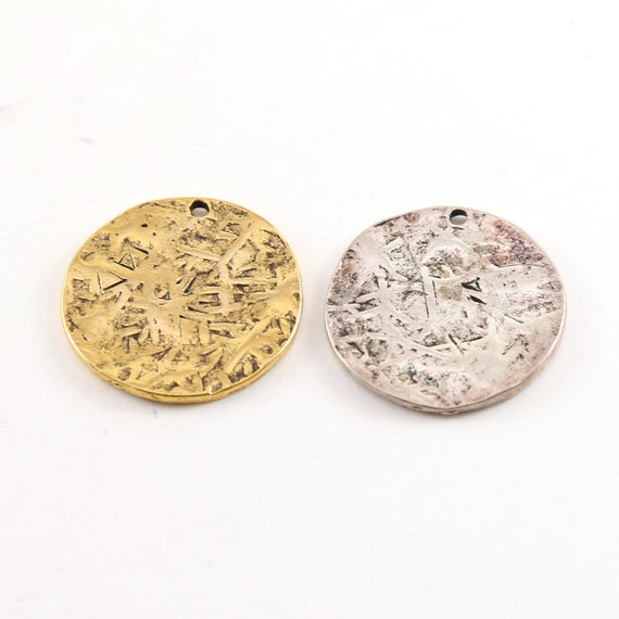 Large Pewter Base Metal Textured Medallion Stamping Blank Circle Coin Charm Pendant Silver or Gold Plated