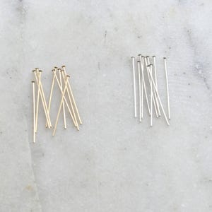 10 piezas de alfileres de cabeza plana de 1 pulgada, calibre 24, chapados en oro de 14k o plata esterlina, suministros para ensartar cuentas