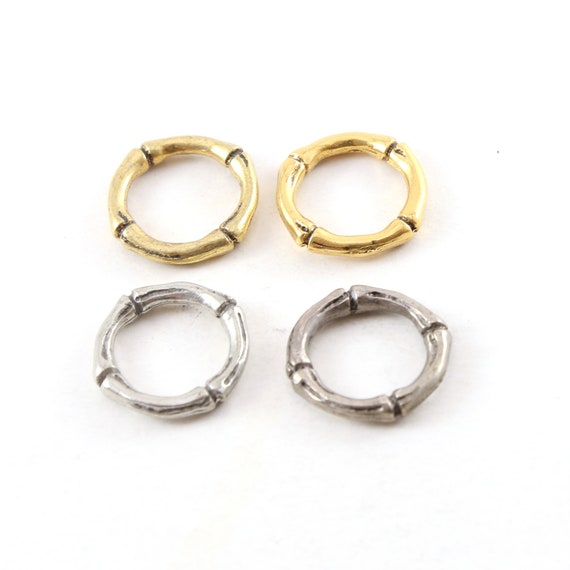 2 Pieces Medium Rugged Lined 17mm Pewter Metal Raw Open Circle Life Saver Bamboo Connector Ring Charm