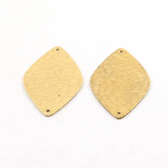 2 Pieces Raw Brass Rounded Diamond Leaf  34mm x 23mm Connector Link Round Charm Textured Stamping Blank