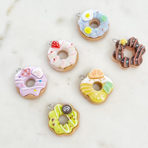 Cute Colorful Delicious Acrylic Donut Doughnut Charm Pendant Lip Balm, Purse, Key Chain Charm, Frosted Glazed Donut Food Desert Pastry Charm