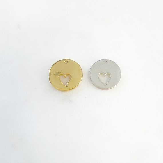 Sterling Silver or Vermeil Gold  Heart Cut Out Circle Medallion Coin Charm Mother Daughter Sisters Best Friend Pendant