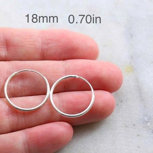 1 Pair Sterling Silver Small Endless Hoop Earrings 18mm, 16mm, 14mm, 12mm, 10mm Earring Wires Earring Hook Component image 9