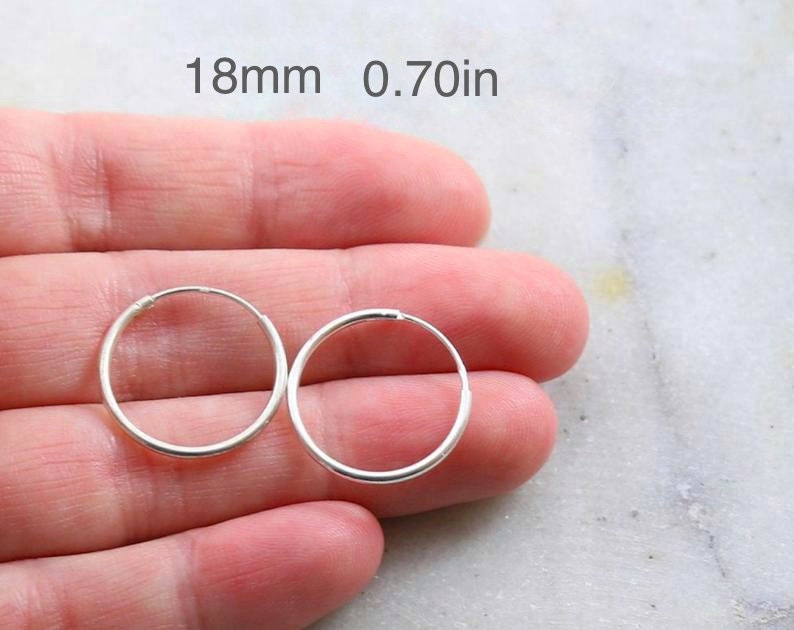 1 Pair Sterling Silver Small Endless Hoop Earrings 18mm, 16mm, 14mm, 12mm, 10mm Earring Wires Earring Hook Component image 9