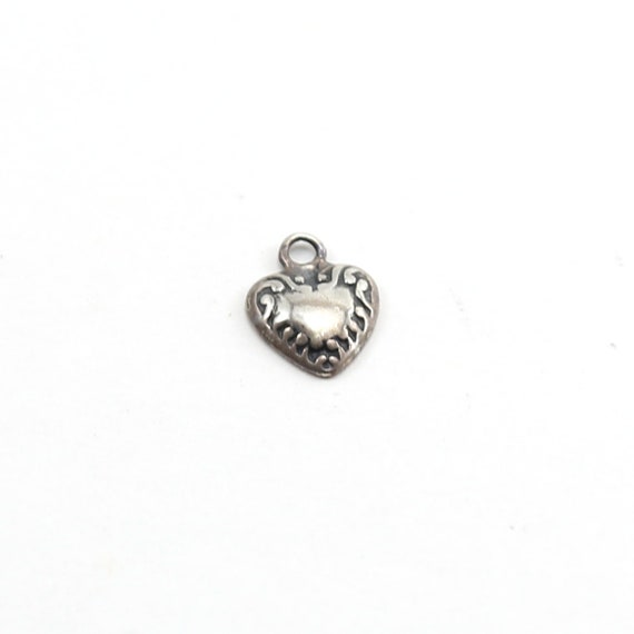 Dainty Heart with Engraved Curly Sides Charm in Sterling Silver Dainty Heart Love Pendant