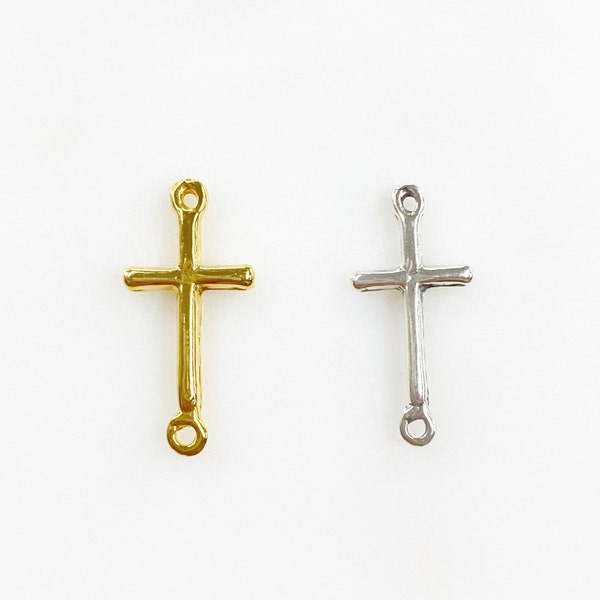 Vermeil or Sterling Silver Dainty Horizontal Cross Connector Link Charm Pendant Religious Spiritual Catholic Pendant