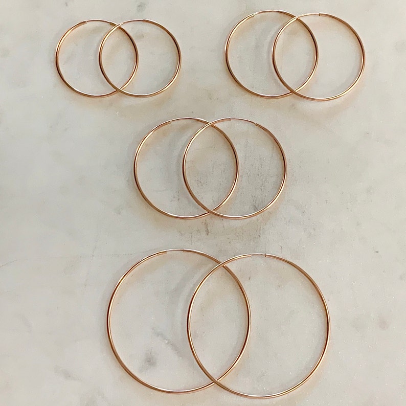 1 Pair 14K Rose Gold Filled Small Endless Hoop Earrings ,30mm,35mm,40mm, 50mm Earring Wires Earring Component image 1