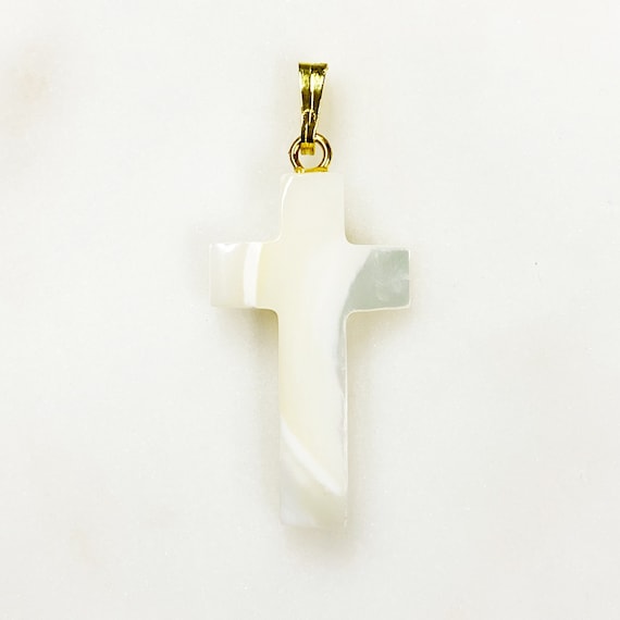 Mother of Pearl Cross Charm Unique Religious Pearl Charm Jewelry