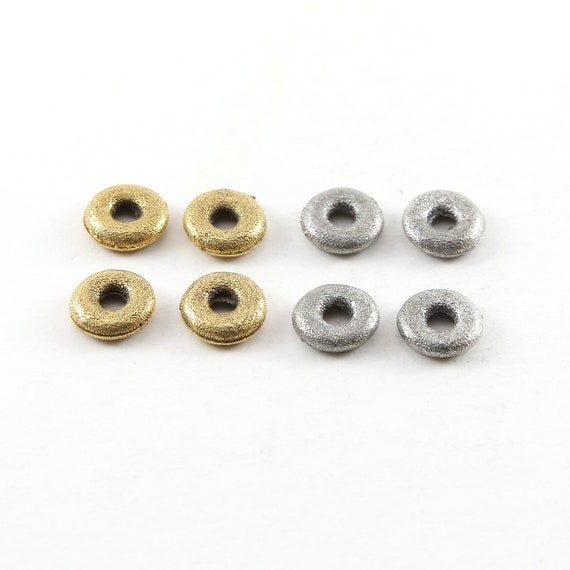 4 Pieces Small 7mm Pewter Metal Textured Donut Circle Thick Connector Spacer Bead Charm in Antique Gold or Antique Silver