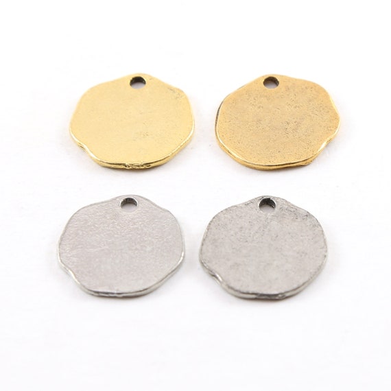 2 Pieces Smooth Large 20mm Organic Shape Coin Pewter Metal Circle Stamping Disc Charm Medallion Pendant in Antique Gold or Antique Silver