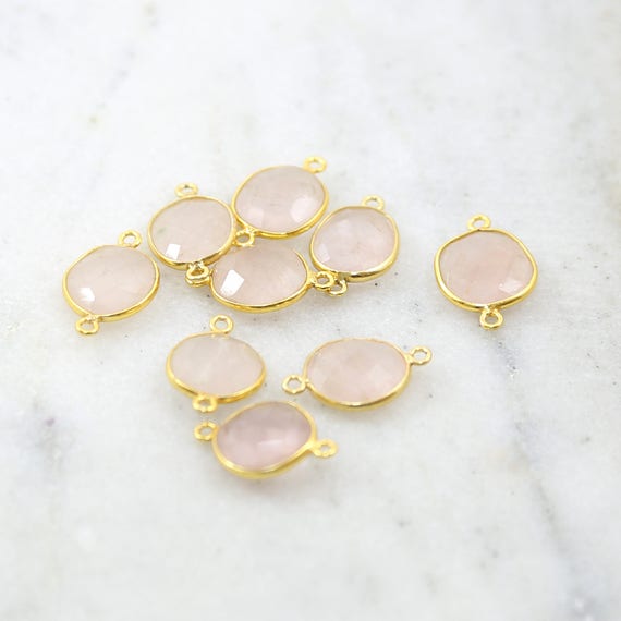 Gold Rose Quartz Natural Shaped Raw Nugget Faceted Connector Bezel Charm