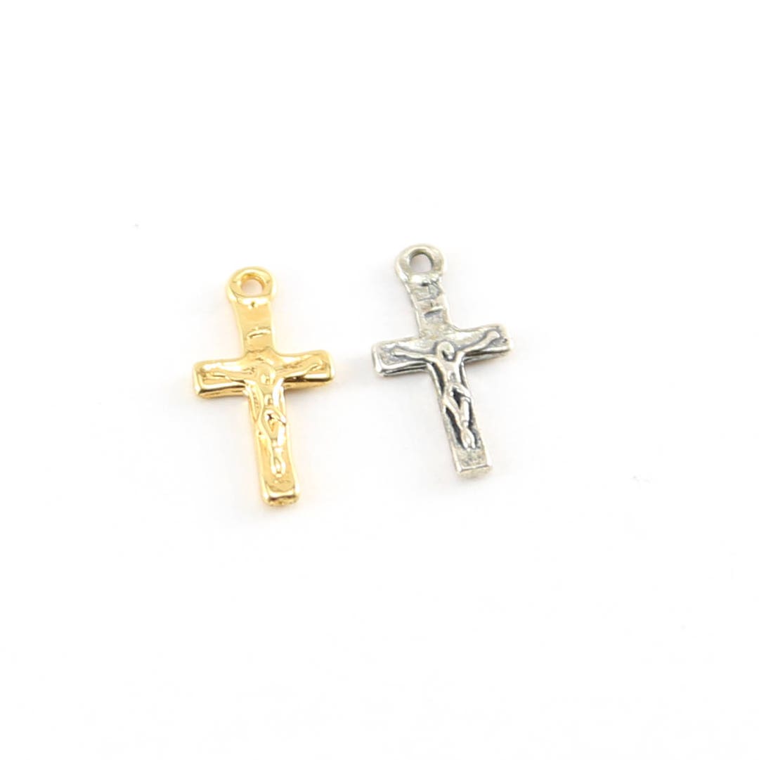 Mini Tiny Little Crucifix Cross Charm With Flat Back in Sterling Silver and Vermeil Gold - Etsy