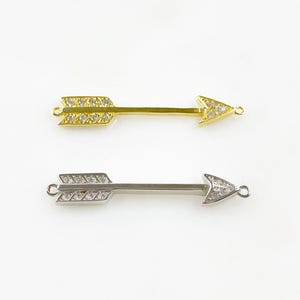 Arrow bar double loop charm vermeil or sterling silver cubic zirconia classic arrow jewelry making charms choose your color