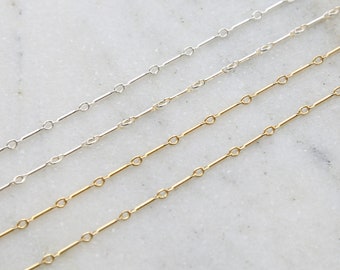 Short Straight Bar Link Chain 14K Gold Filled or Sterling Silver Permanent Jewelry  / Sold by the Foot / Bulk Unfinished Chain