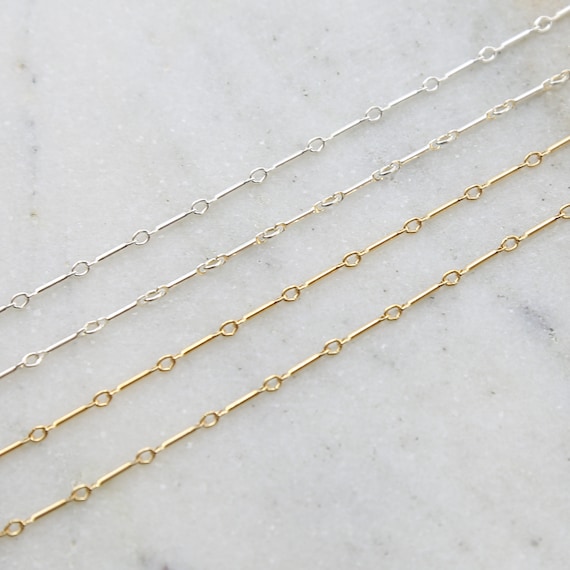 Short Straight Bar Link Chain 14K Gold Filled or Sterling Silver Permanent Jewelry  / Sold by the Foot / Bulk Unfinished Chain