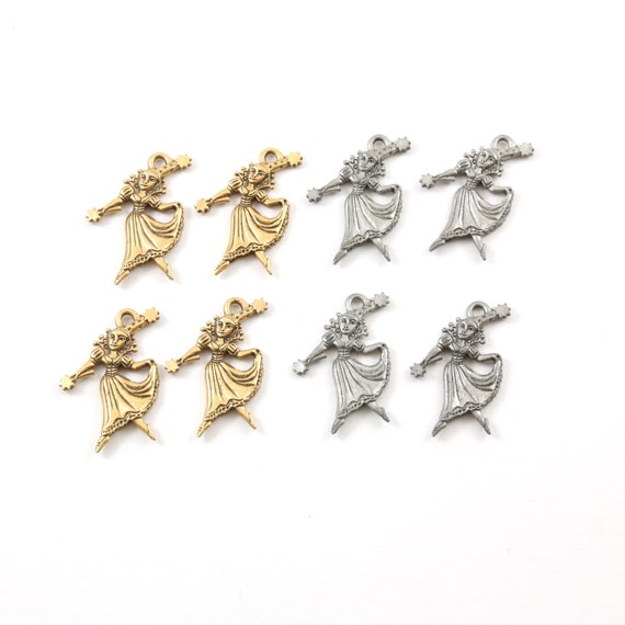 4 Pieces Pewter Princess Fairy Damsel Pixie Charm with Star Wand Fantasy Pendant Inspirational Pendant,  Antique gold, Antique silver