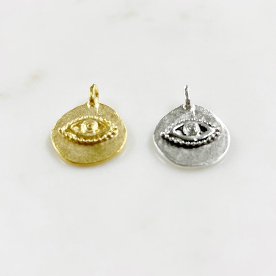 Pewter Evil Eye Charm Metal Pendant in Matte Gold or Matte Silver Protection Charm