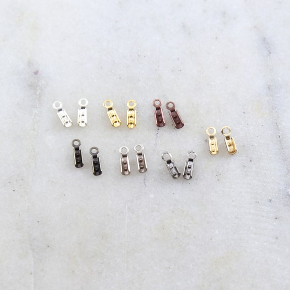 5 Sets - 10 Pieces Small 1mm Opening Base Metal Beading Chain End Cap Crimp Set Closed Ring Ends / Choose Your Colors