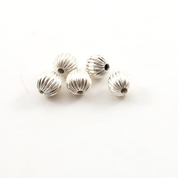 5 Pieces 8mm Corrugated Seamless Round Sterling Silver 925 Spacer Beads