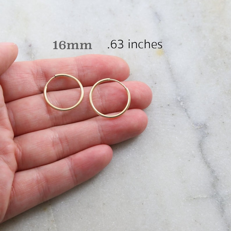 1 Pair 14K Gold Filled Small Endless Hoop Earrings 16mm, 14mm, 12mm ,9mm Earring Wires Earring Hook Component image 8