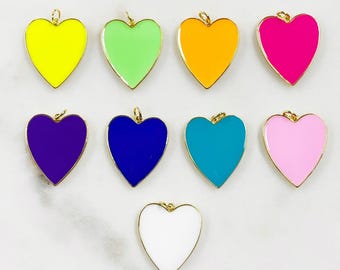Large vibrant heart charm choose your color enamel gold plated love charm jewelry making trendy love heart charms