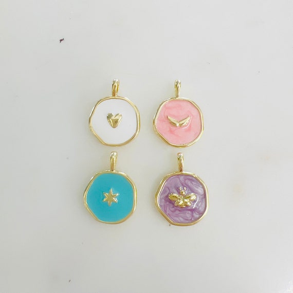 Cute White Heart, Pink Angel Wing, Turquoise North Star, Purple Bumble Bee Enamel Charm Gold Plated Choose Your Charm