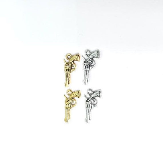 2 Pieces Pewter Revolver Gun Weapon Charms Police Firearm Pendant